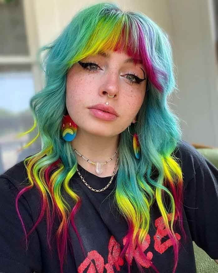 Curly Rainbow Wolf Cut