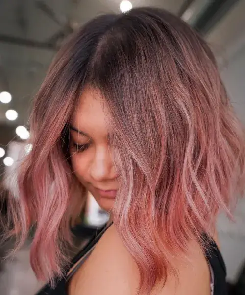 Layered Lob With Rose Gold Accents