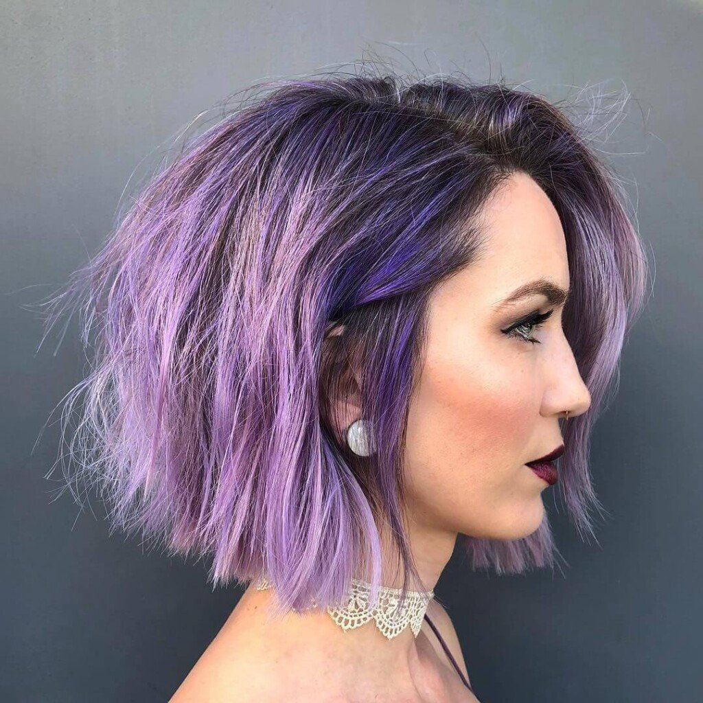 Long Layered Bob With Lavender Highlights